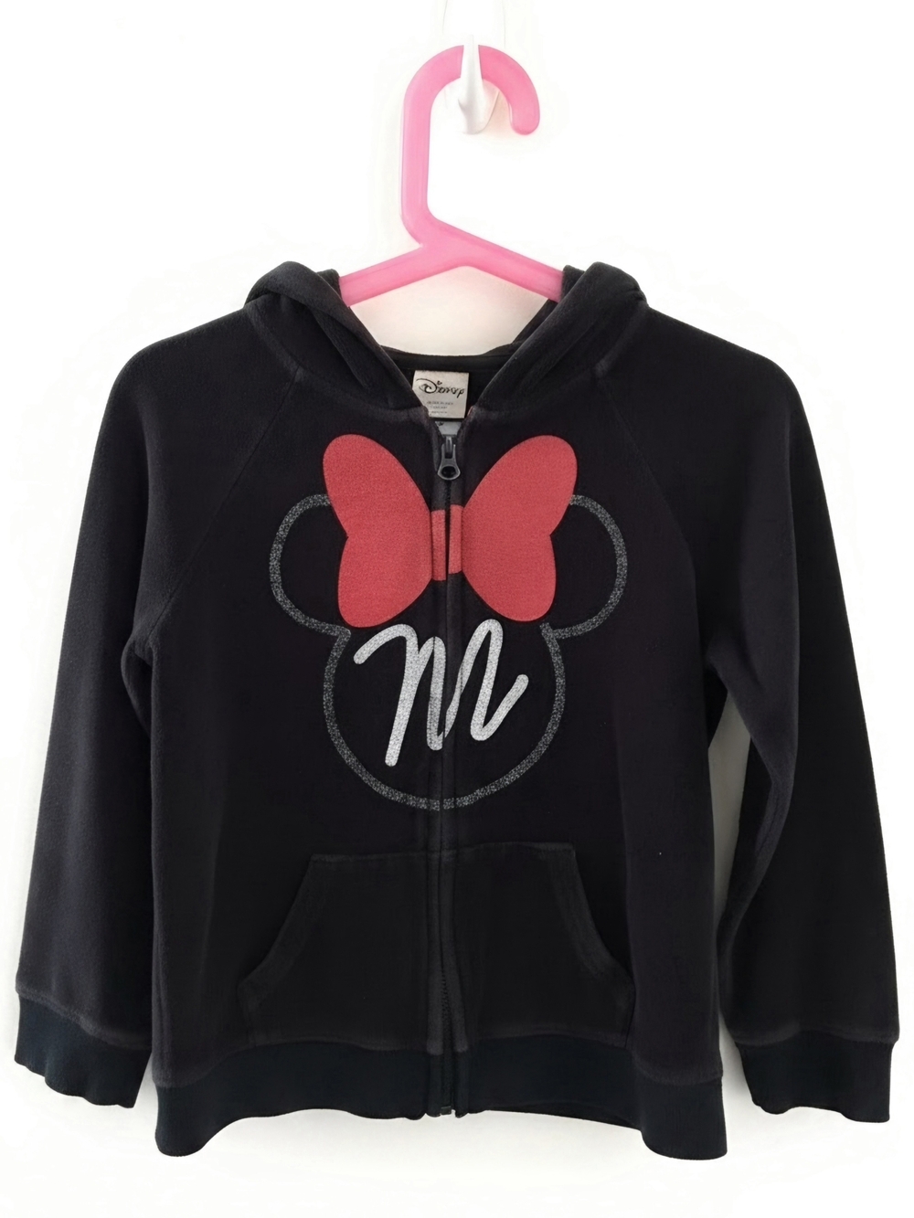 Disney Kids' Black Minnie Mouse Zip Hoodie with Red Bow